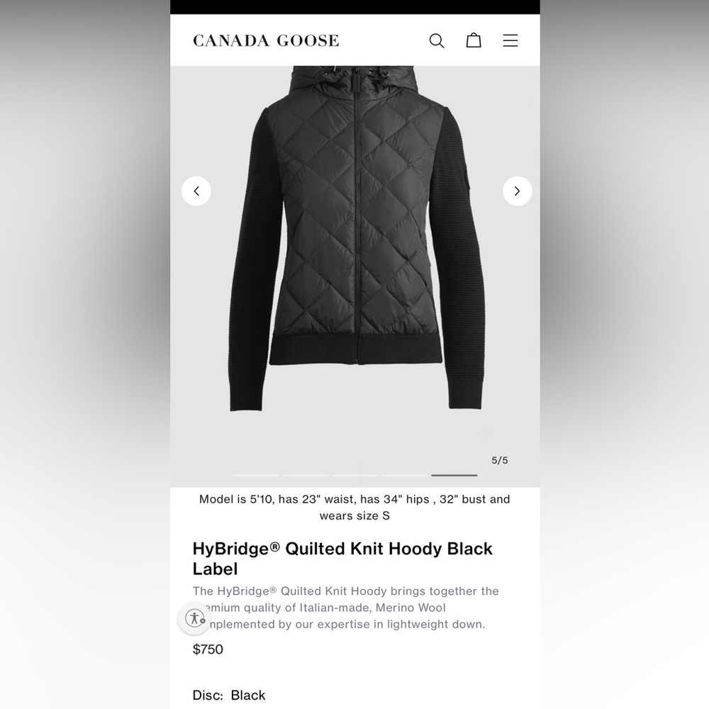 Canada Goose Hybridge Black Quilted Knit Hoody with Black Label